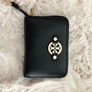 Tory Burch Black pebbled leather zip wallet